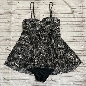 Shore Shapes Swimwear Womens Black Tan One Piece Swim Dress Size 10 Wireless